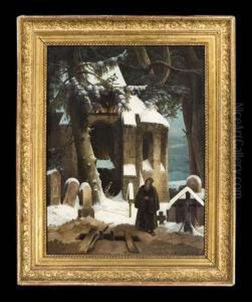 Eremit Vor Verschneiter Kirche Oil Painting by Eduard Schmidt