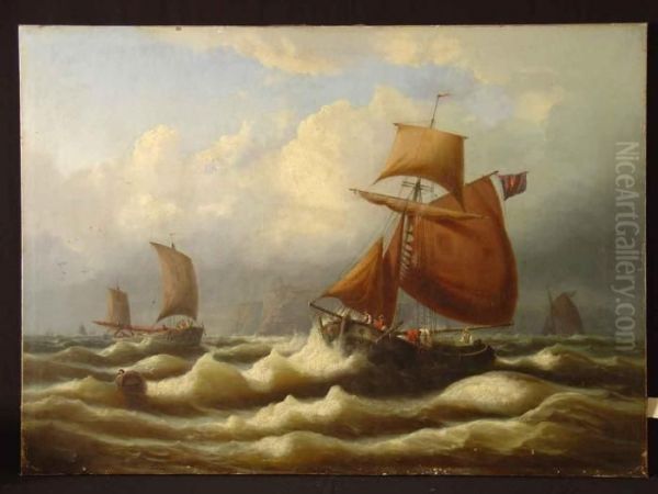 Segelschiffe Vor Der Kuste Von Dover Oil Painting by Eduard Schmidt