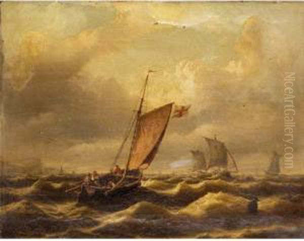 Shipping In Rough Seas Oil Painting by Eduard Schmidt