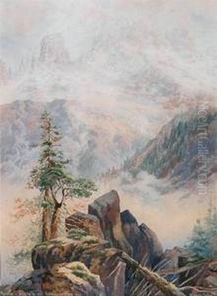 Popena And Cristallo Seen From The Knappensteig Oil Painting by Hermann Schmidt