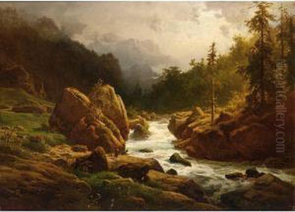 Das Murgthal In Der Schweiz Oil Painting by Hermann Schmidt