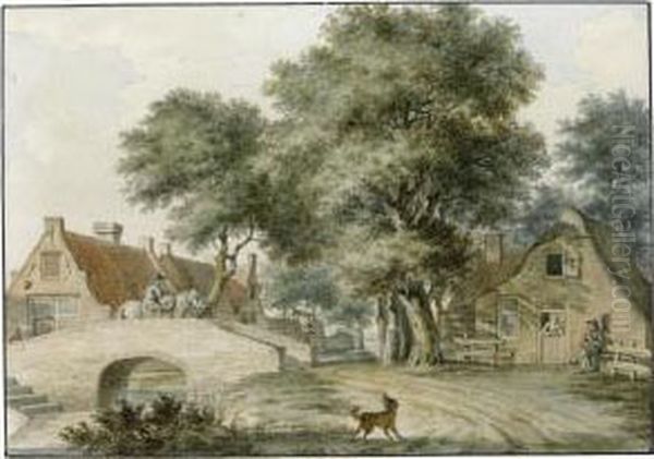 Three Of Village Scenes, One Of Peasants By A
Sluice Oil Painting by Izaak Schmidt