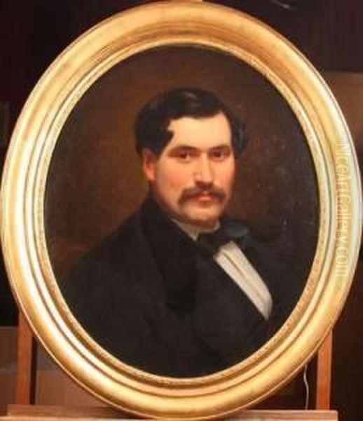 Portrait D'homme En Tondo Oil Painting by Louis Lucien J.B. Schmidt