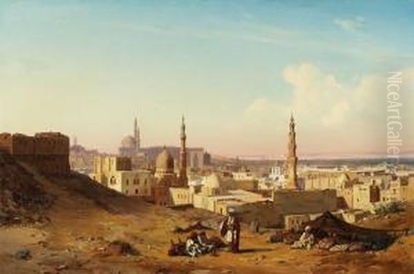 Ansicht Von Kairo, Im Vordergrund Ruhende Araber Oil Painting by Max Schmidt