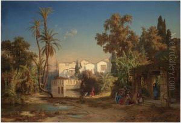 Noon Day Rest In The Oasis Oil Painting by Max Schmidt