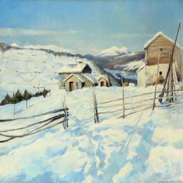 Winter Scenery From Norway Oil Painting by Laurits Schmidt Nielsen