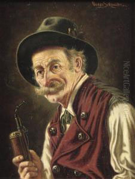 A Man With A Pipe Oil Painting by Oskar Friedrich Schmidt