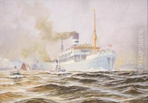 Passagierdampfer 'adolph Woermann' Beim Auslaufen Aus Demhamburger Hafen Oil Painting by Robert Schmidt