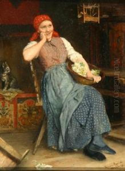 The Dreaming Maid Oil Painting by Theodor Gustav Ernst Schmidt