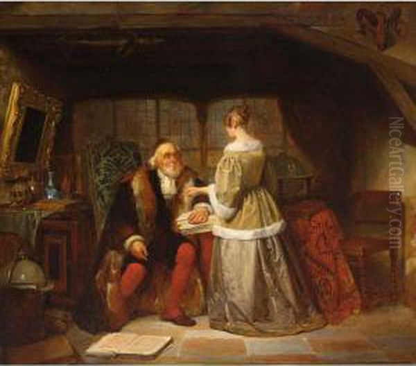 An Interior Scene With Elegant Lady Oil Painting by Willem H. Schmidt