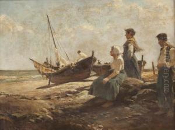 Fischerboote An Italienischer Kuste Oil Painting by Hermann Schmidtmann