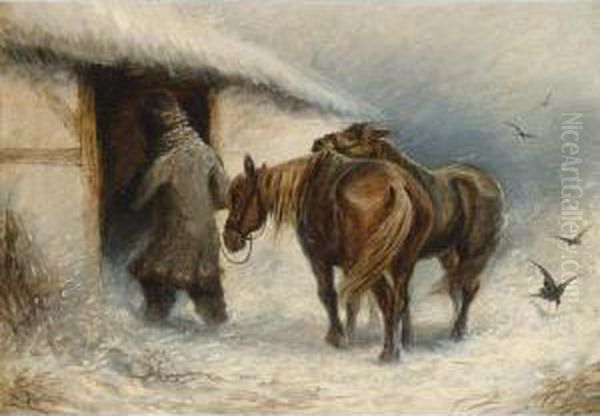 Entering The Stable Oil Painting by Teutward Schmitson