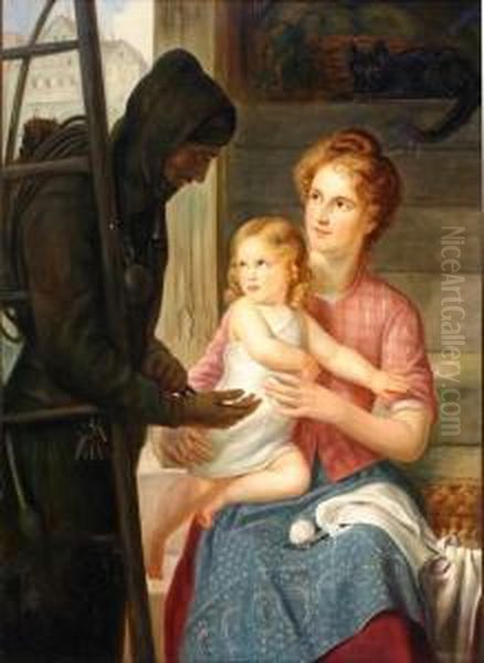 Chimney Sweep Conversing With A Mother Andchild Oil Painting by Guido Schmitt