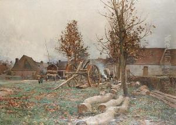 Autumn At The Farm Oil Painting by Paul Leon Felix Schmitt