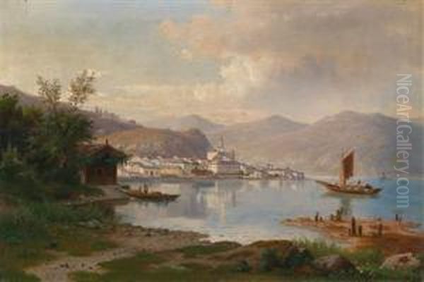 On Alake In Upper Italy Oil Painting by Ernst Schmitz