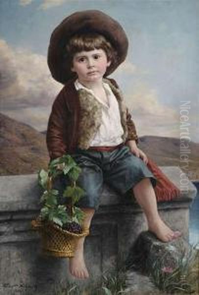 Portrait Of A Peasant Boy With A Basket With Grapes Oil Painting by Ernst Schmitz