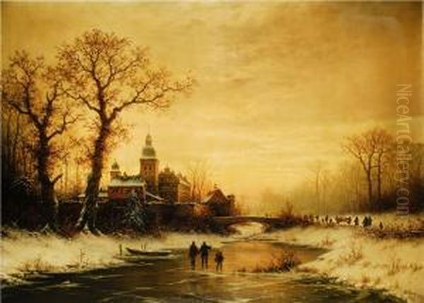 Winterlandschaft Mit Schloss Oil Painting by Georg Schmitz