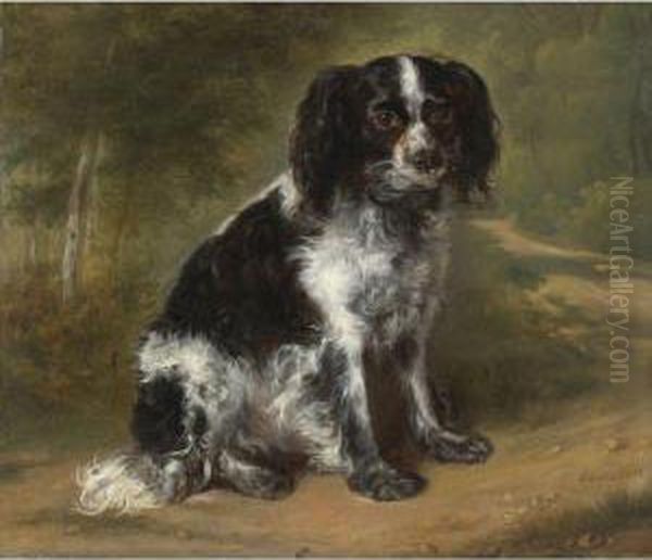 Portrait Of A King Charles Spaniel Oil Painting by Jules Leonard Schmitz