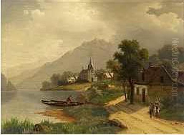 Am Ufer Eines Sees Oil Painting by Jules Leonard Schmitz