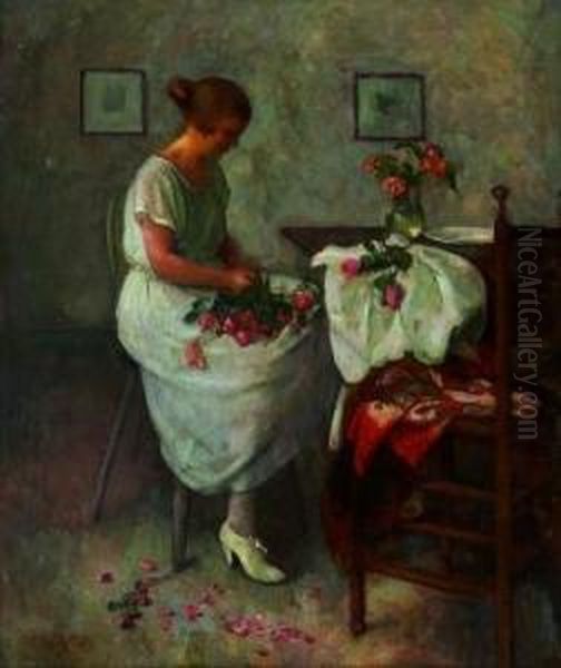 Junge Frau Beim Blumenbinden Oil Painting by Carl Schmitz-Pleis