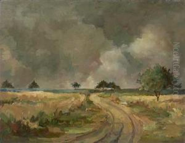 Gewitterstimmung Uber Sommerlandschaft Oil Painting by Friedrich Philipp Schmole