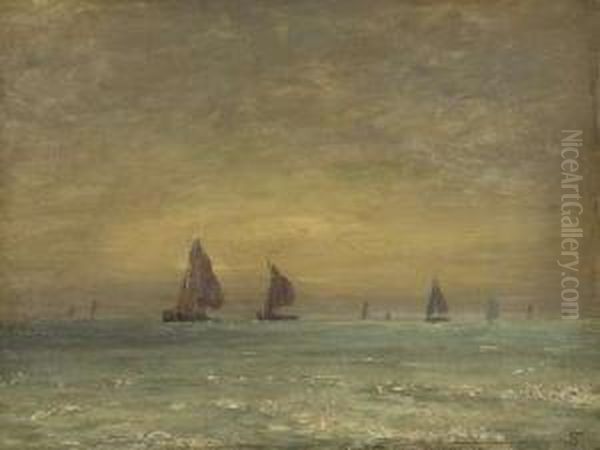 Auslaufende Fischerboote In Diffusem Morgenlicht Oil Painting by Friedrich Philipp Schmole