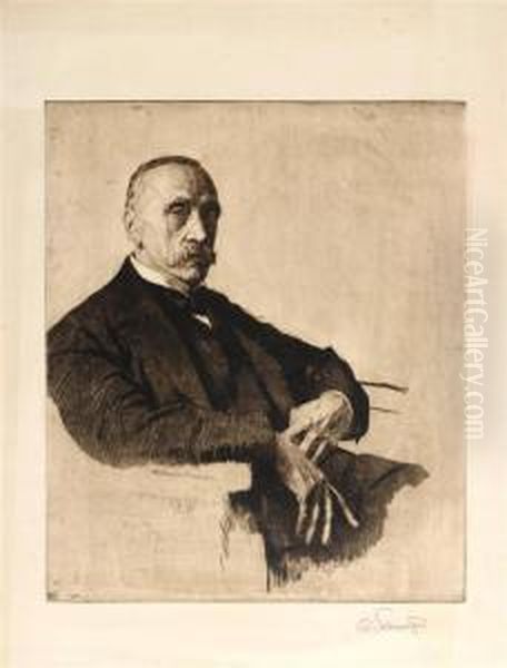 Portrait Of The Glassware Manufacturer Ludwig Lobmeyr (1829-1917) Oil Painting by Ferdinand Schmutzer