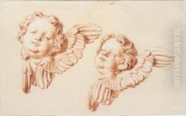 Study Of Two Winged Cherubim Oil Painting by Franz Xaver Schmutzer