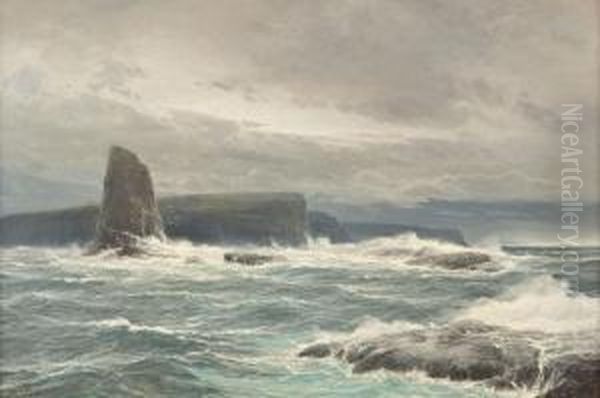 Sturmische See Vor Klippenlandschaft (wohl Klippen Von Moher) Oil Painting by Hugo Schnars-Alquist