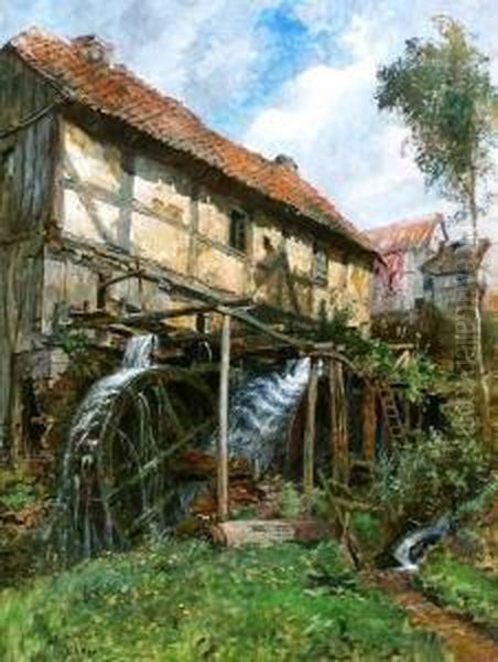 Alte Wassermuhle Oil Painting by Hermann Schnee