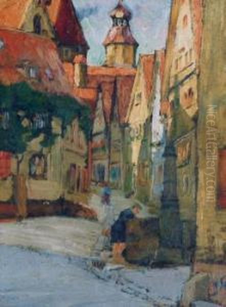 Altstadtgasse In Rothenburg O.d.t. Oil Painting by Hugo Ernst Schnegg