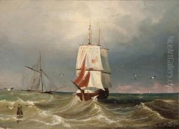 Kustensegler Unter Vollen Segeln Auf Bewegter See Oil Painting by G. Schneider