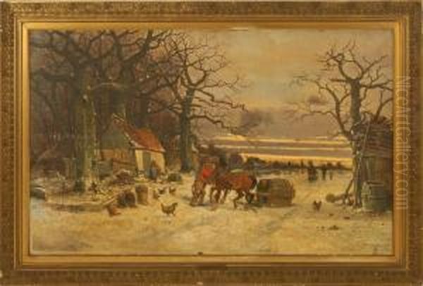 Continental Farm Scene Oil Painting by G. Schneider