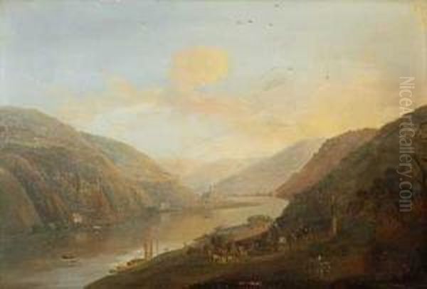 Der Rhein Bei Assmannshausen Oil Painting by Georg Schneider