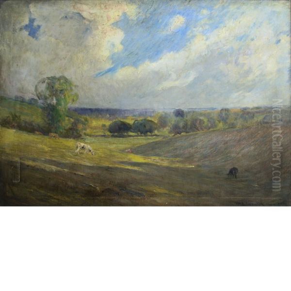 Cows In A Pasture Oil Painting by Otto Henry Schneider