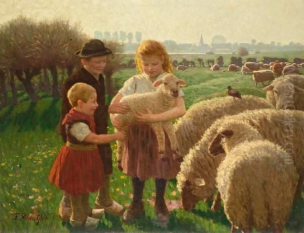 The Prize Lamb Oil Painting by Fritz Schnitzler