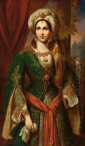 A Distinguished Lady Oil Painting by Carl Schnorr Von Carolsfeld