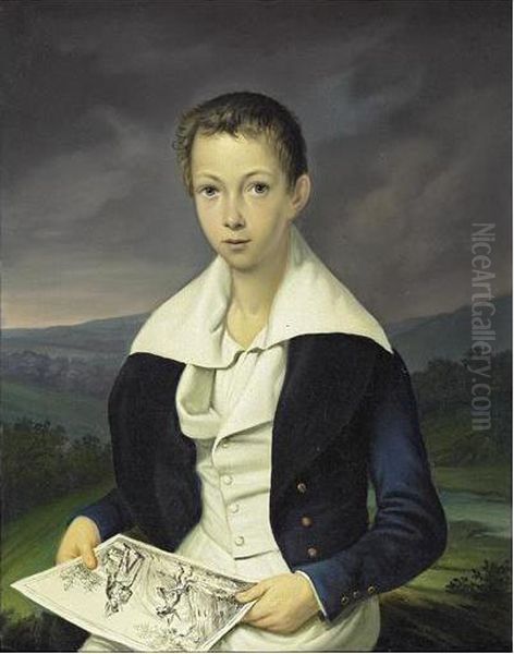 Portrait D'un Jeune Garcon Oil Painting by Carl Schnorr Von Carolsfeld