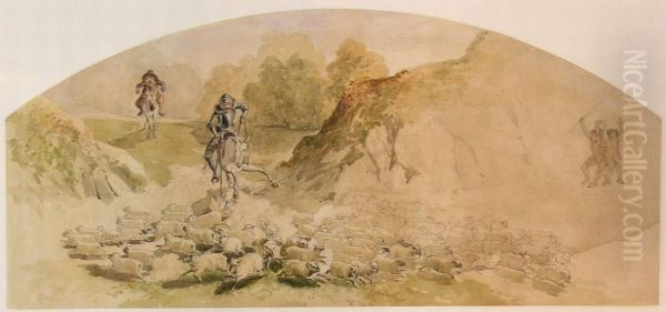 Charging The Sheep, A Scene From Don Quixote Oil Painting by Hans Veit Friedrich Schnorr von Carolsfeld