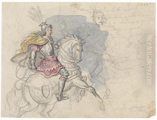 A Nobleman In Armour On A Horse Oil Painting by Julius Schnorr Von Carolsfeld