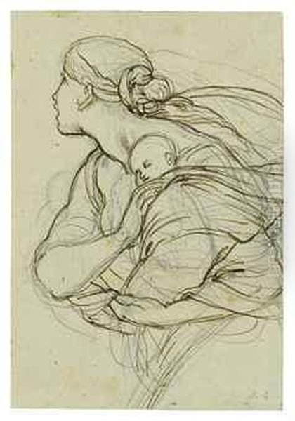 A Woman Carrying A Sleeping Child Oil Painting by Julius Schnorr Von Carolsfeld