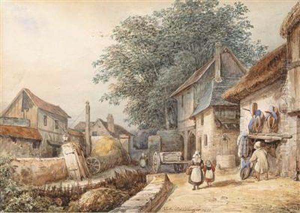 Dorfalltag Oil Painting by Johann Nepomuk Schodlberger