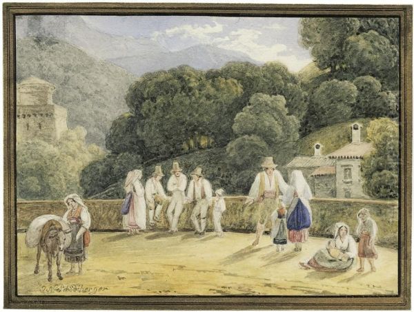 Campesinos Bei Castell Gandolfo Oil Painting by Johann Nepomuk Schodlberger