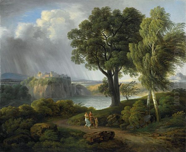 Ideallandschaft Mit Aufziehendem Gewitter Oil Painting by Johann Nepomuk Schodlberger