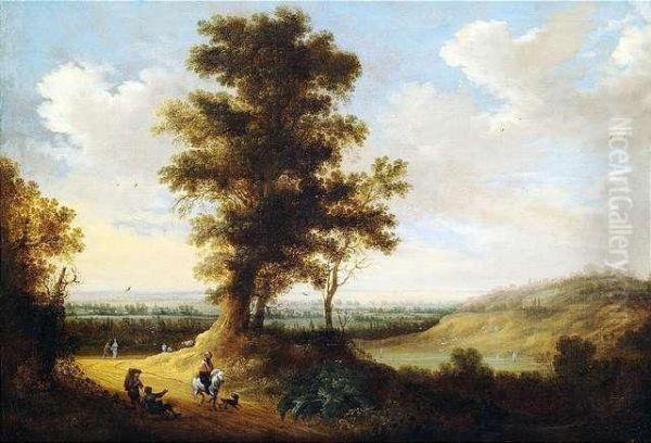 Extensive Landscape With Travellers. Oil Painting by Johannes Pietersz. Schoeff