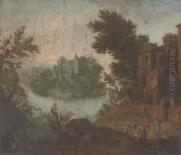 A Landscape With Tobit And Anna Oil Painting by Mattijs Schoevaerdts