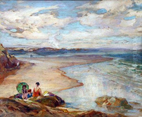 Figures On A Beach Oil Painting by John William Schofield