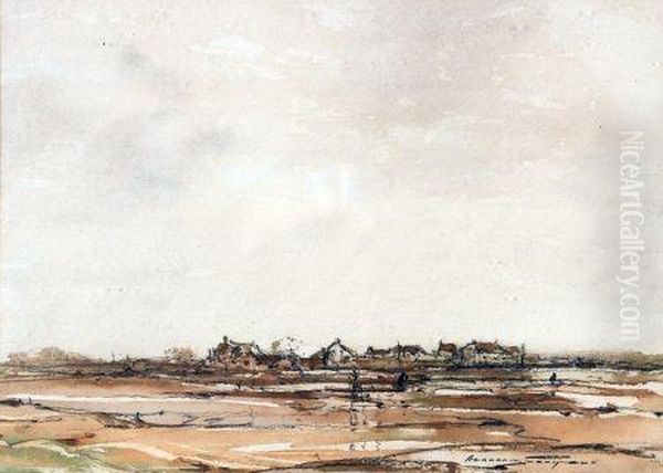 Estuary View With Cottages To Distance Oil Painting by Kershaw Schofield