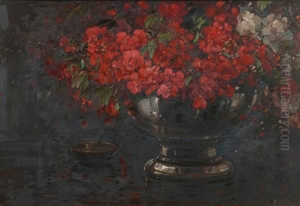 Flowers In A Vase Oil Painting by Kershaw Schofield