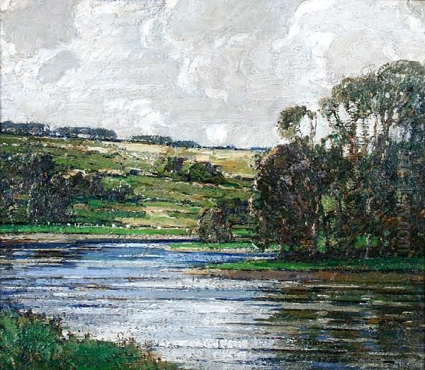 An Open River Landscape Oil Painting by Kershaw Schofield